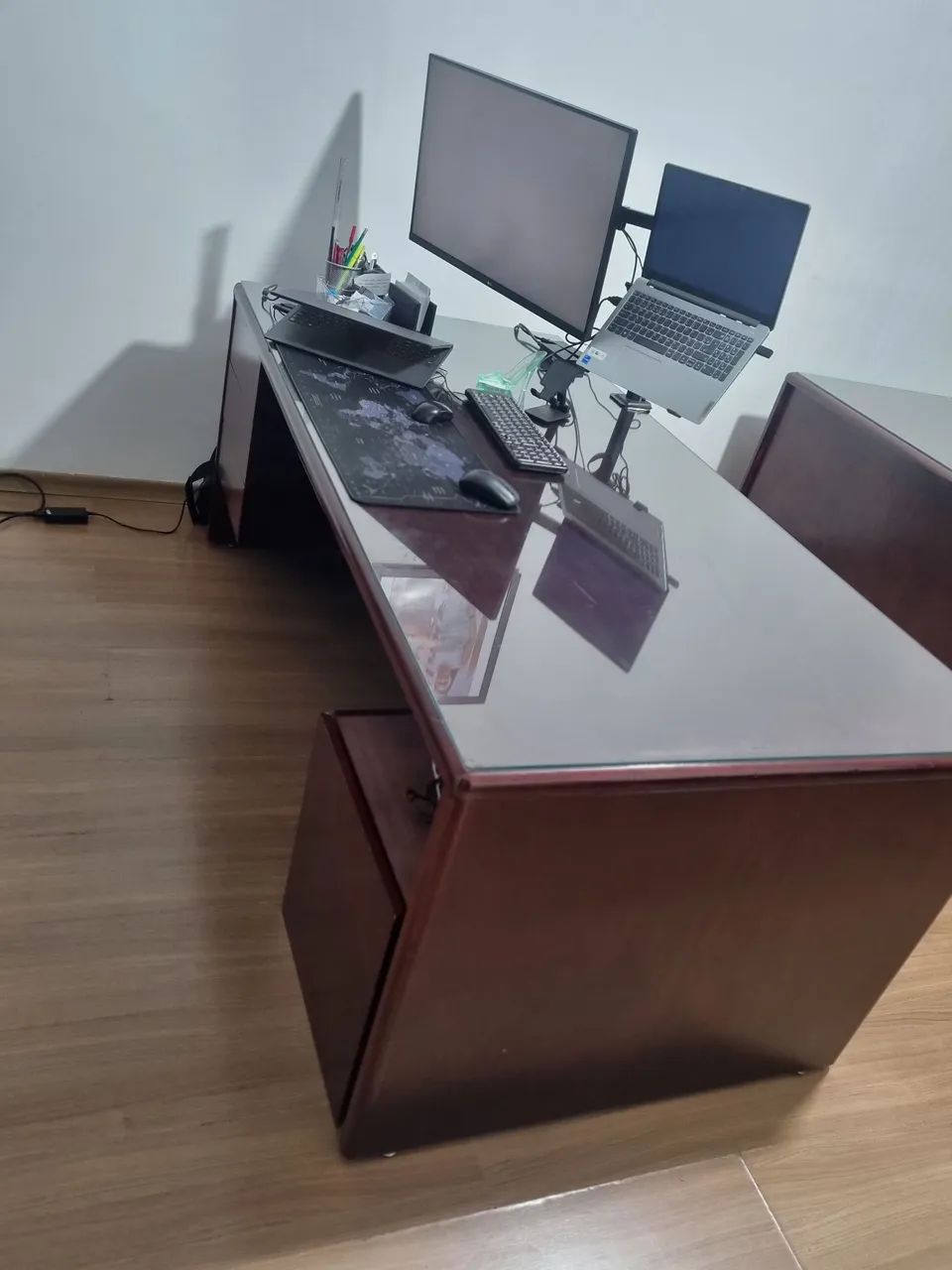 Mesa de escritório com vidro 6 gavetas, de luxo