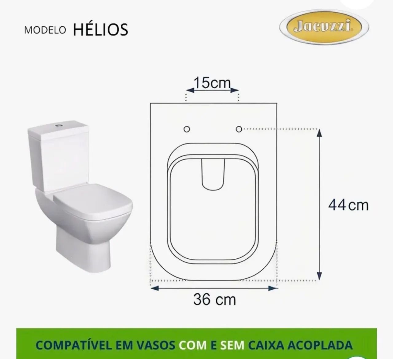 tampa de vaso assento hélios para bacia jacuzzi 1.6gpf 6lpf branco - Foto 3