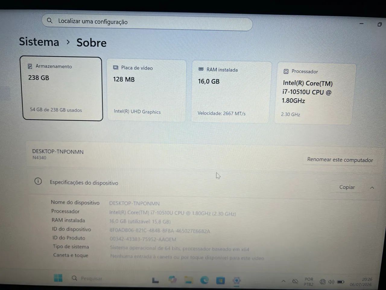 Notebook Positivo Executive Intel Core i7 10ªG / 16GB DDR4 / SSD 256GB / Tela 14 Full HD - Foto 6