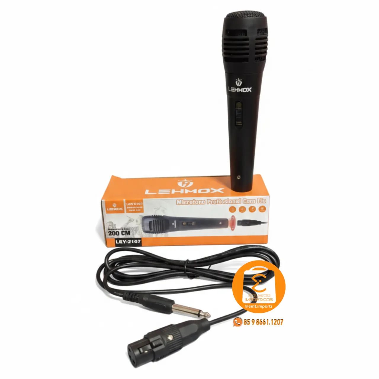 Microfone com fio 2 metros, Profissional para Karaokê, Caixa de Som LEY-2167