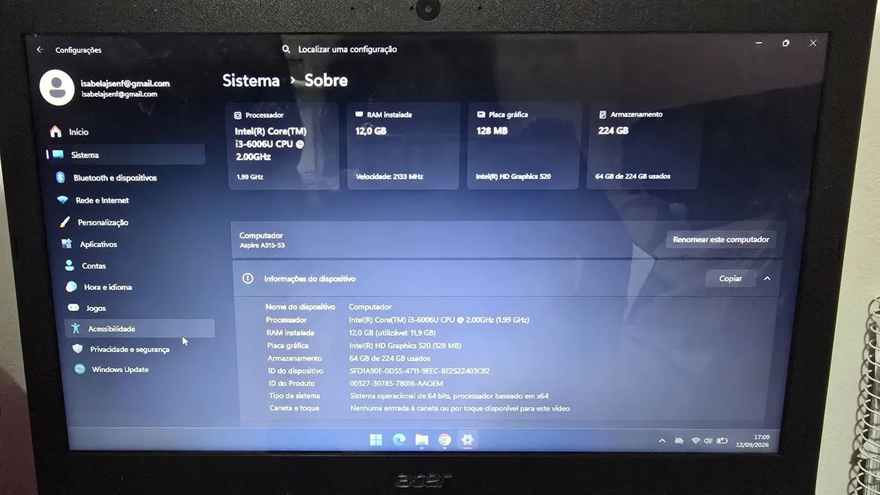 Notebook Acer Aspire A315-53