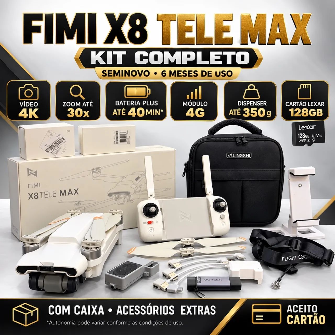 Drone Fimi X8 TeleMax com dispenser de cargas, autofalante e módulo 4g