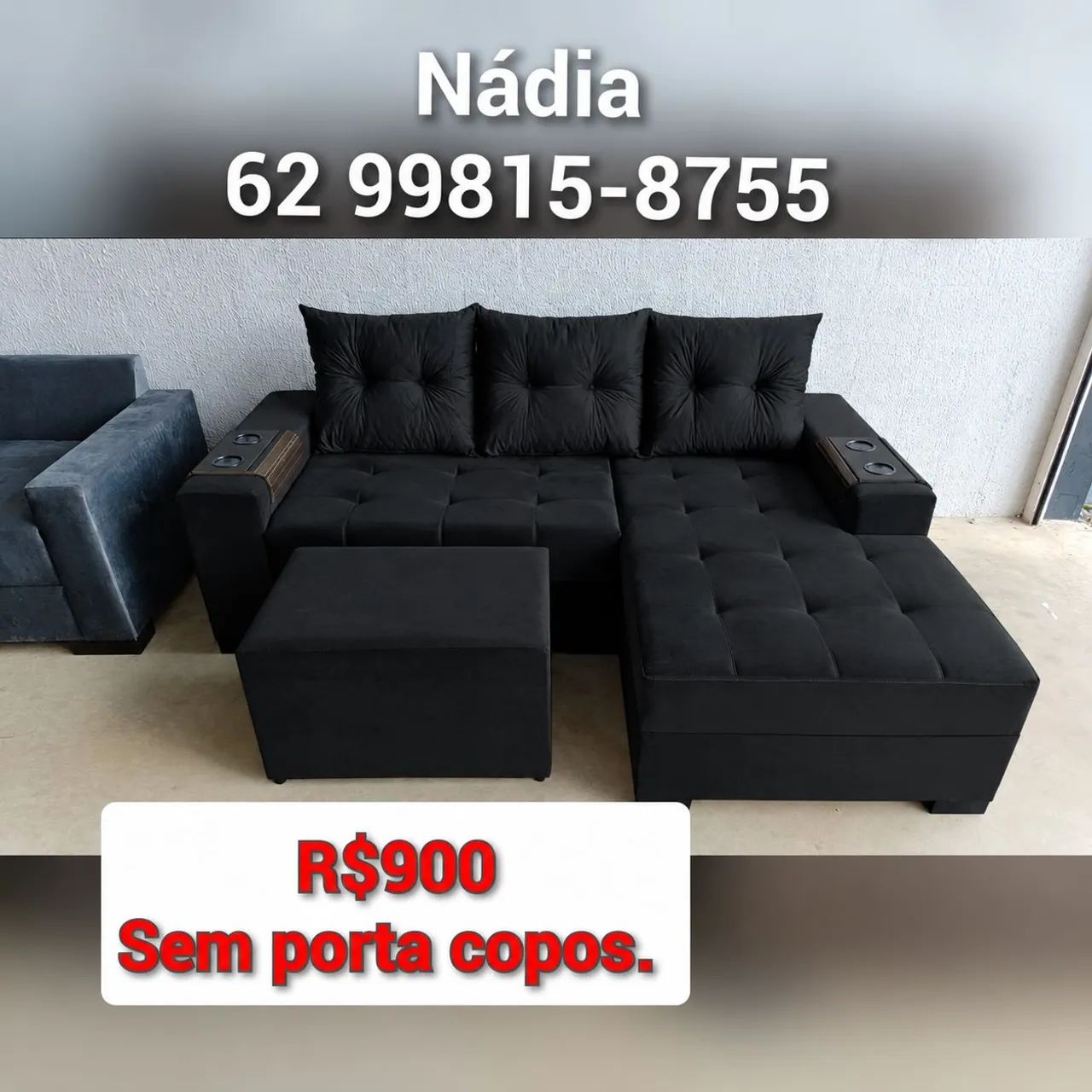 SOFÁ PRETO 2.0X1.40 COM CHAISE 