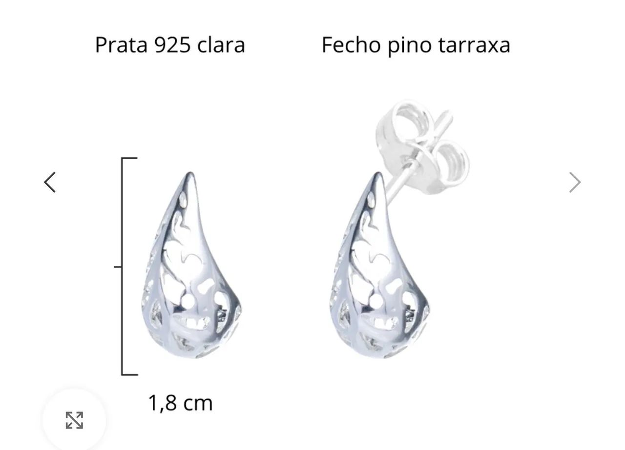 Brinco gota pequeno em prata vazado  - Foto 2