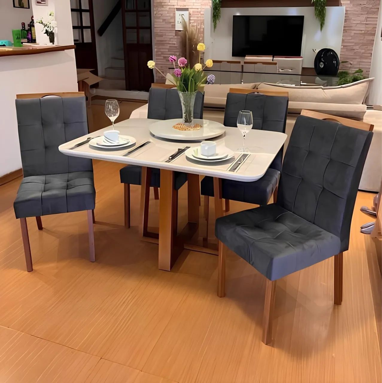 Mesa de Jantar 4 Cadeiras em Madeira Lorena tt43 - Foto 2