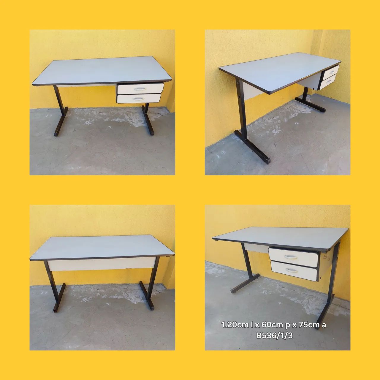 Mesa escritório com gavetas cinza
