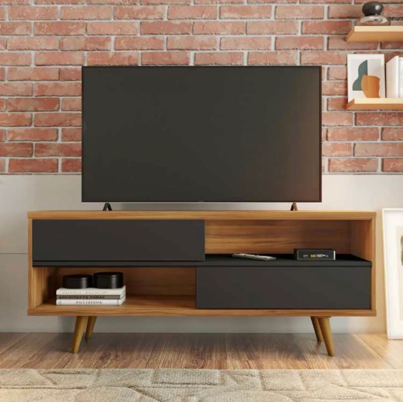 Bancada Oslo 136 com 2 Portas de Correr e 2 Nichos para TV até 50 Polegadas