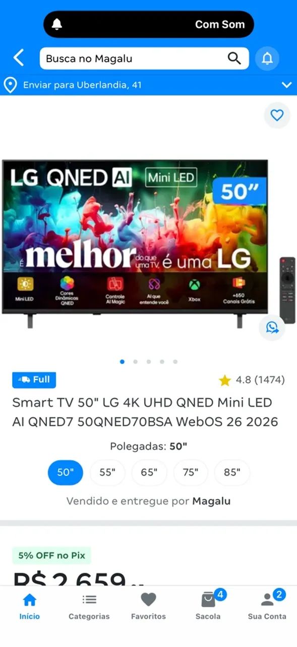 Tela tv smart LG 50 polegadas