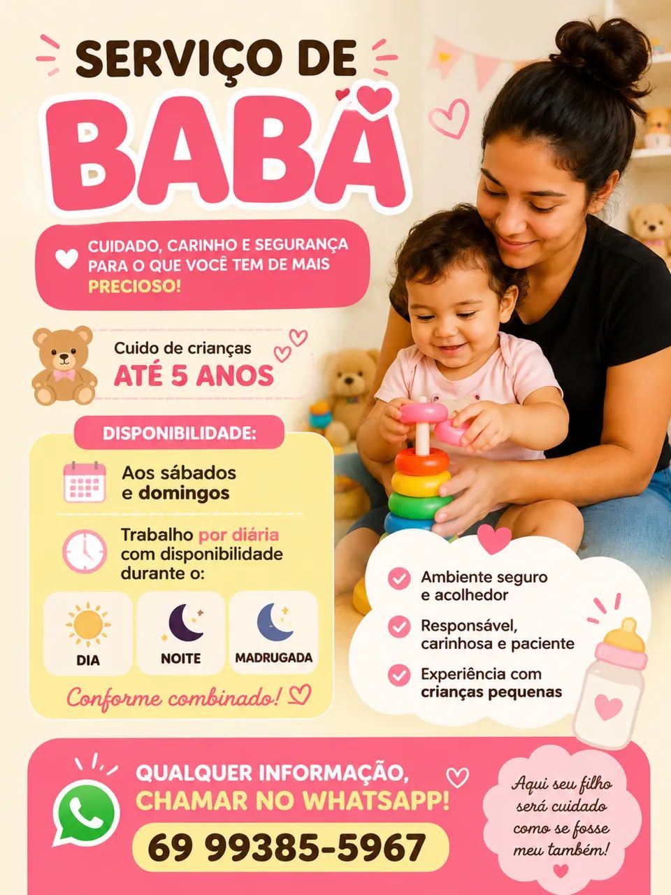 Ofereço serviços de babá por diária.