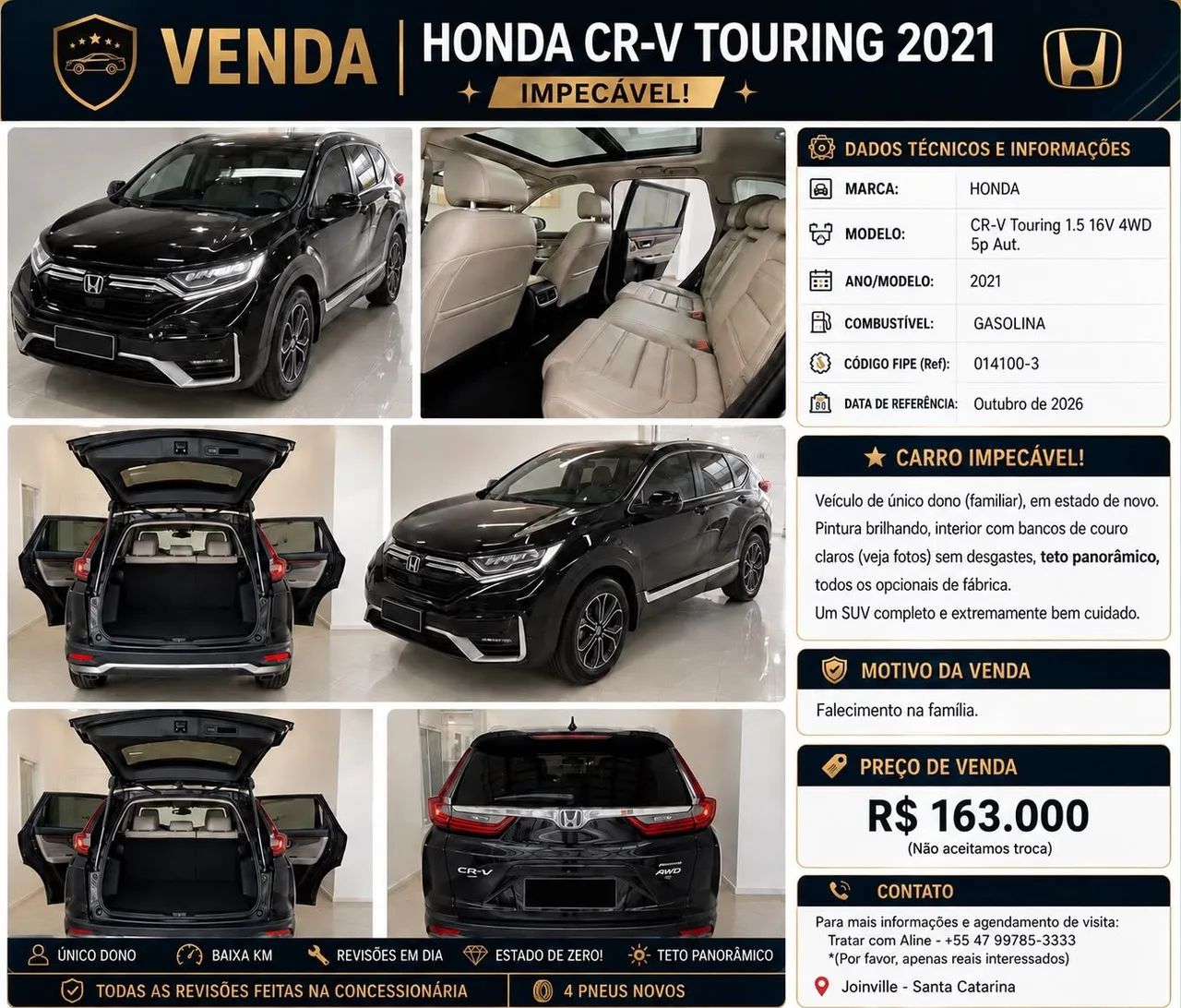 Honda Cr-V TOURING 1.5 16V 4WD 5P AUT. 2021