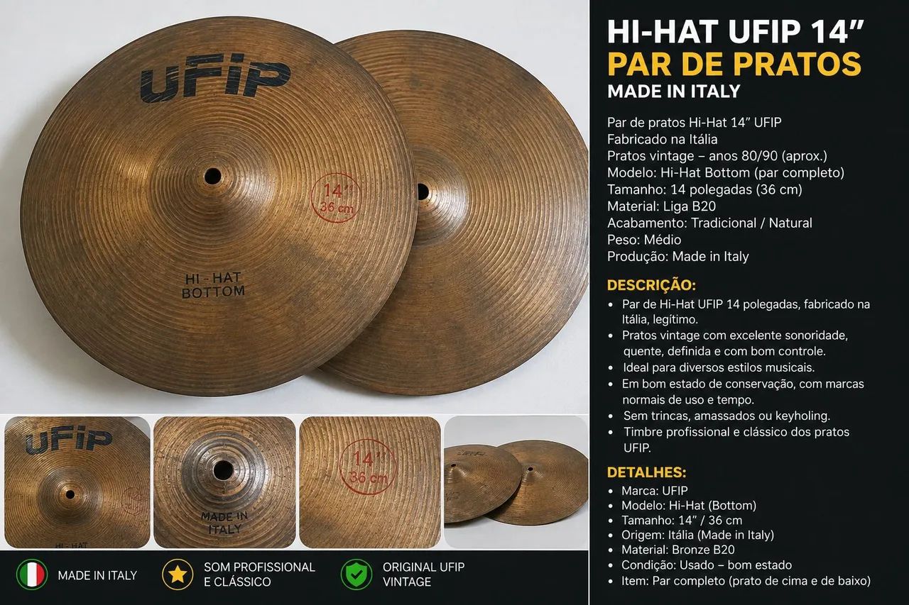 Pratos Sabian AA 14? 16? 20? + Chimbal UFIP 14? - Vendo Separado
