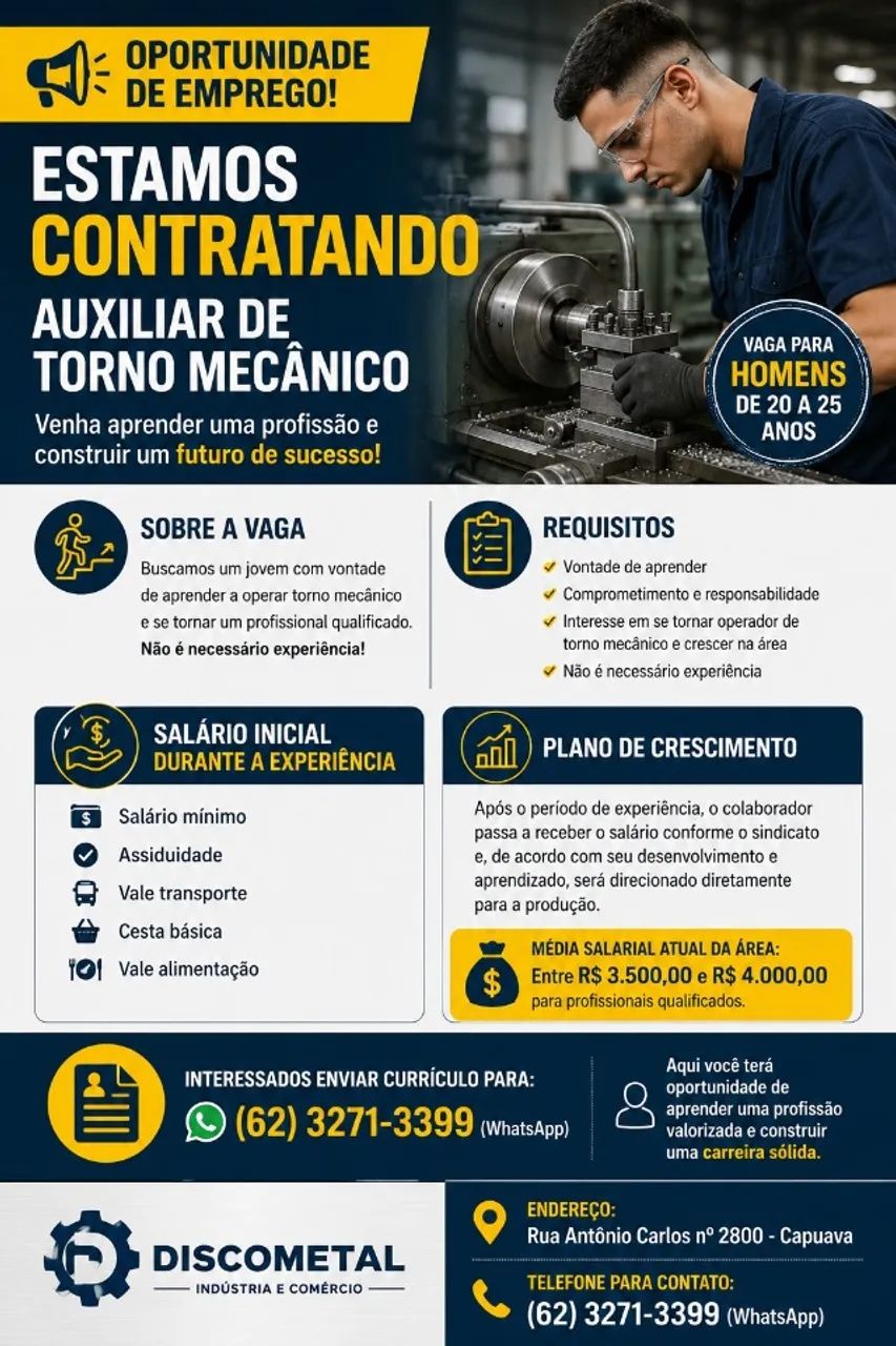 Auxiliar de Torneiro Mecânico