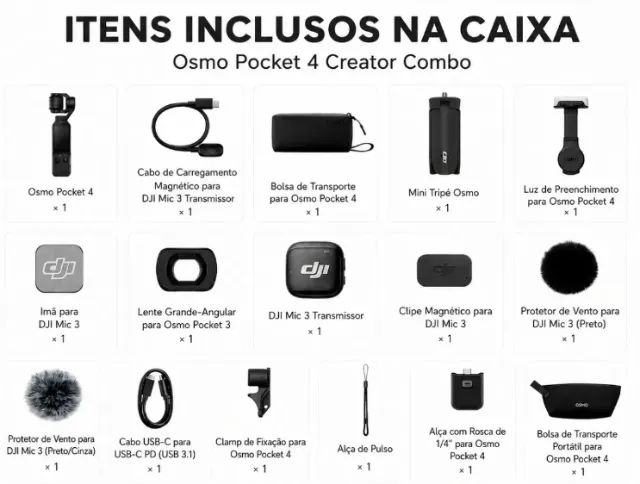 Câmera Dji Osmo Pocket 4 Creator Combo + Cartão 252  - Foto 3