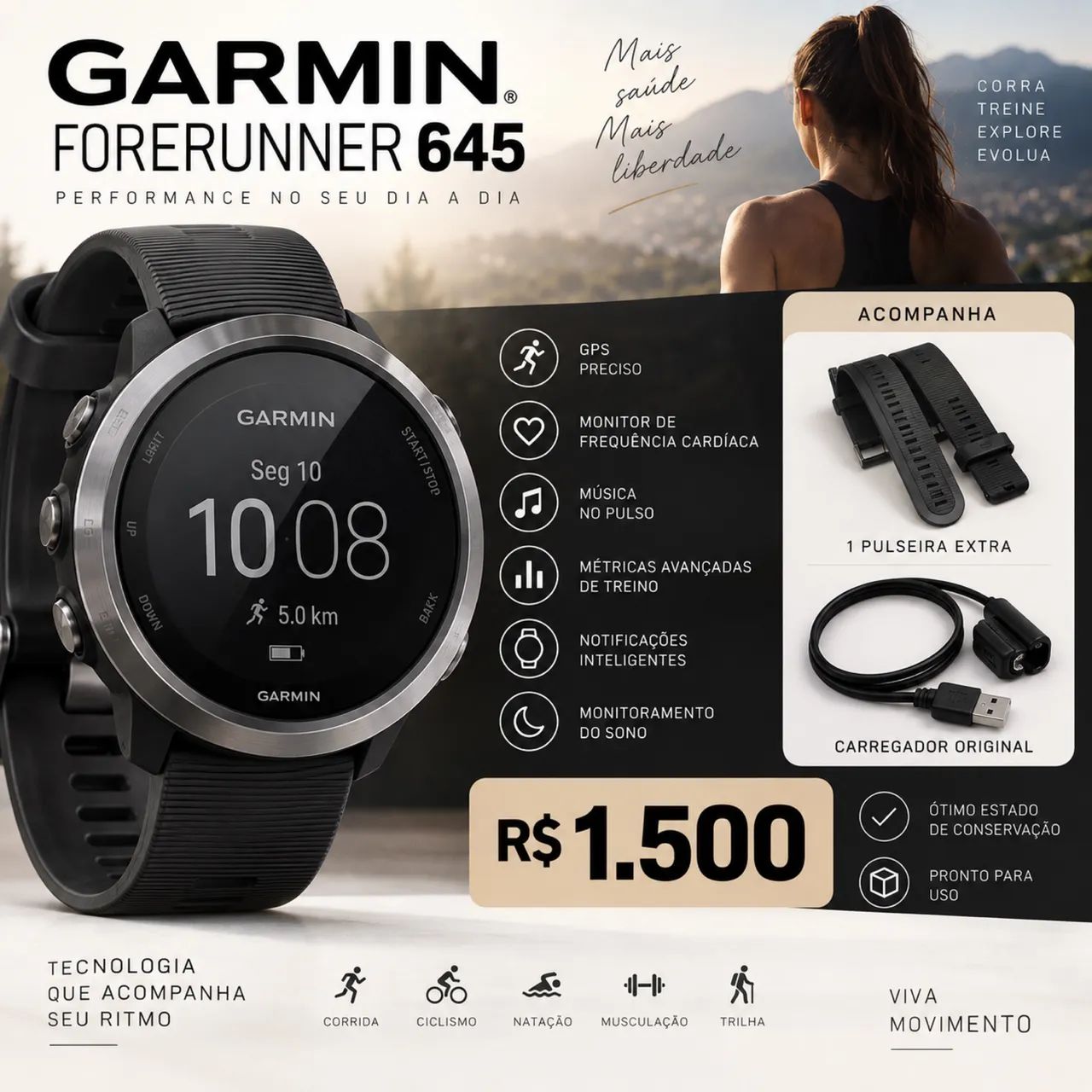 Relógio Garmin 645 triatlo com Apple Pay  - Foto 5