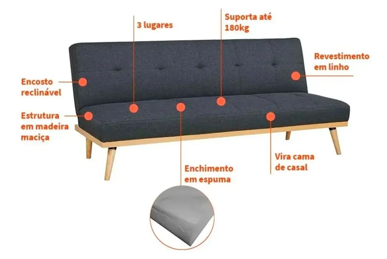 Sofá Cama 3 lugares Casal Córsega Cinza Escuro - Foto 5