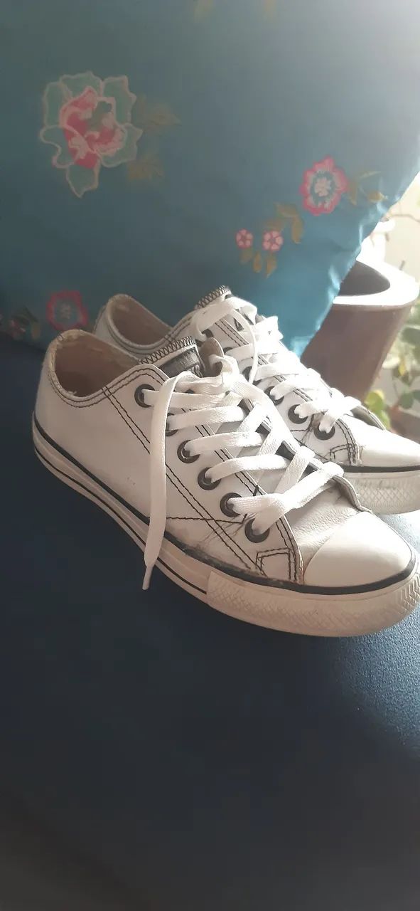Tenis All Star branco em couro - Foto 5