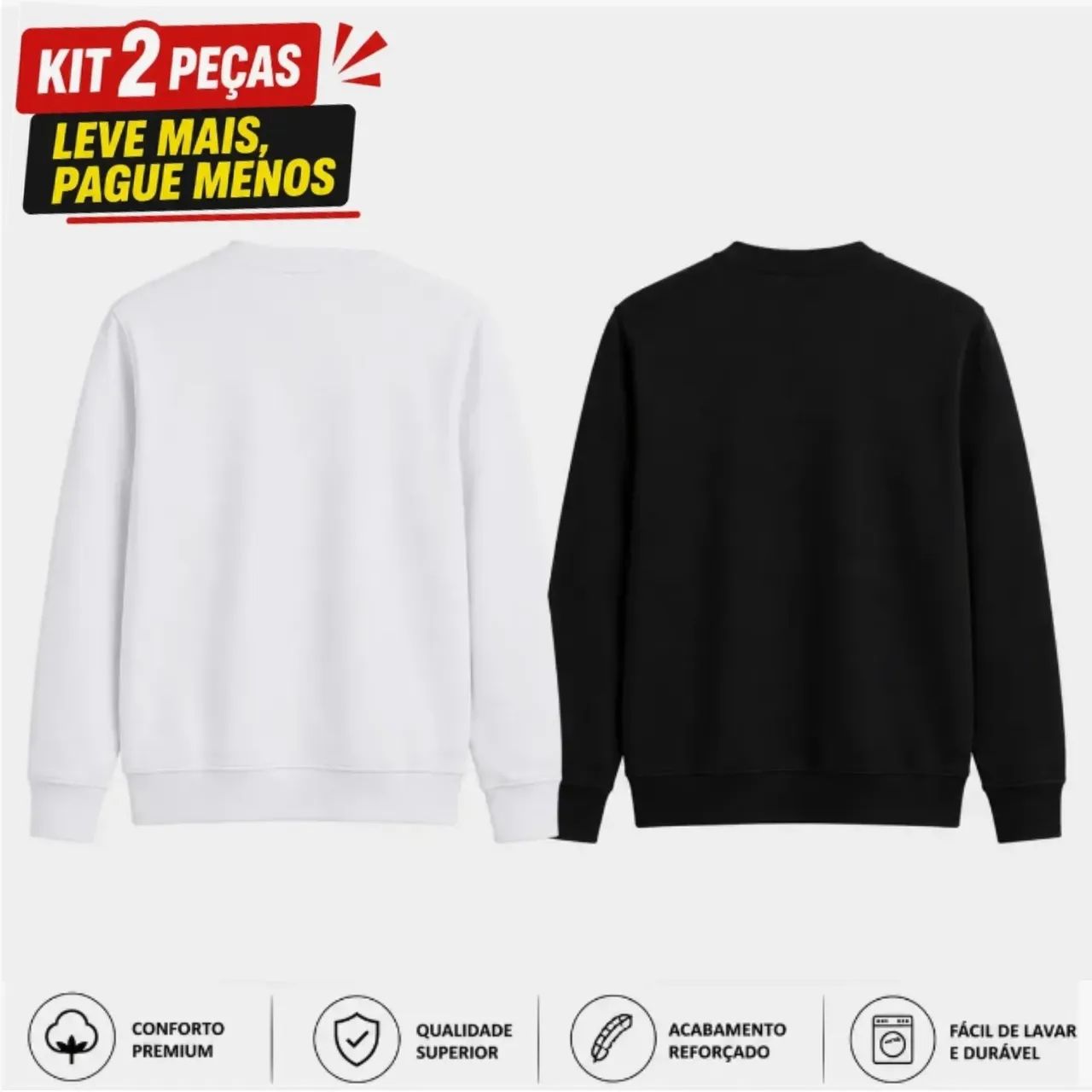 Kit 2 Moletons Careca Paris Flanelado Premium preto e branco - Foto 4