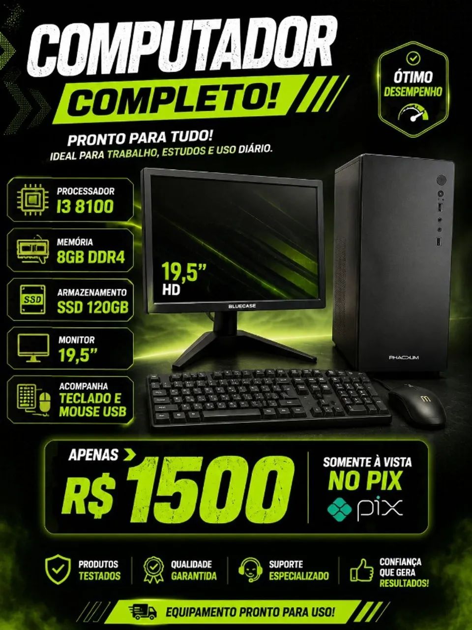 CPU COMPLETA  ESCRITÓRIO I3 8100 8GB DDR4