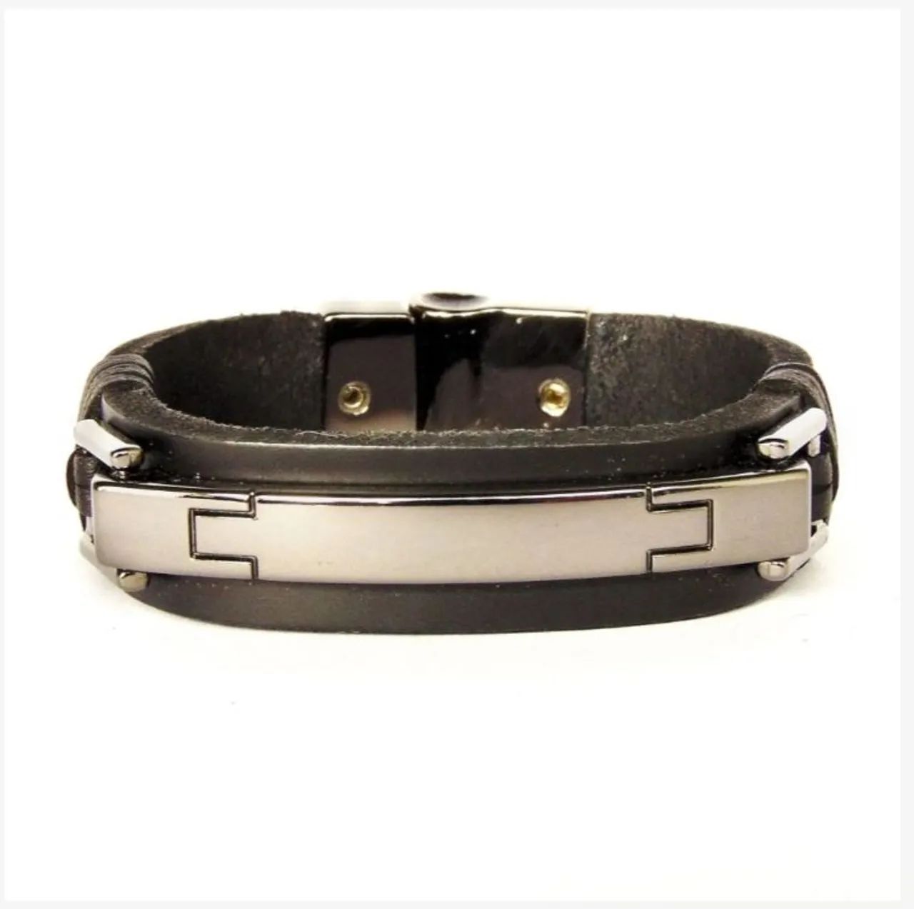 Pulseiras Masculinas em Couro e Aço - Foto 2