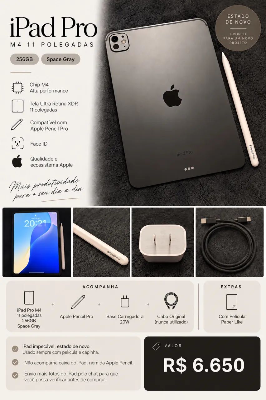 iPad Pro M4 (2025) 11 polegadas 256GB + Apple Pencil Pro