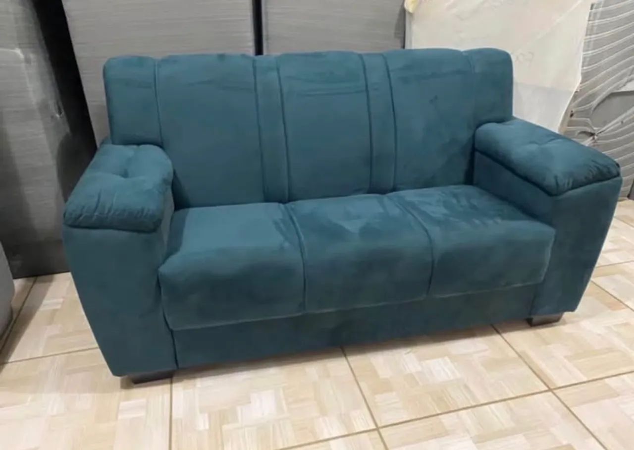Sofá Fixo 3 Lugares Azul PEÇA ÚNICA ( NOVO ) 65568123046017121