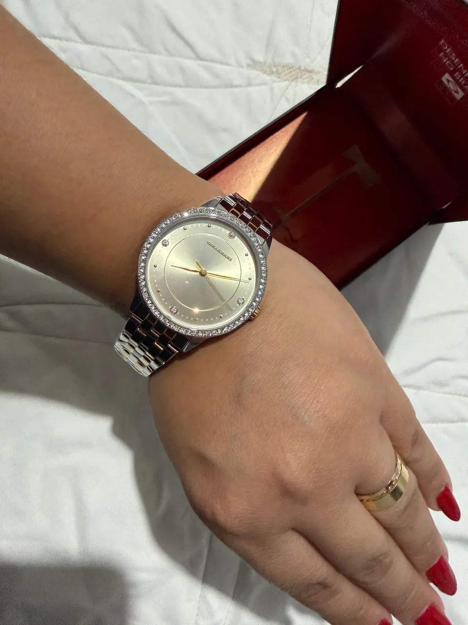 Relógio chilibeans feminino aço com strass