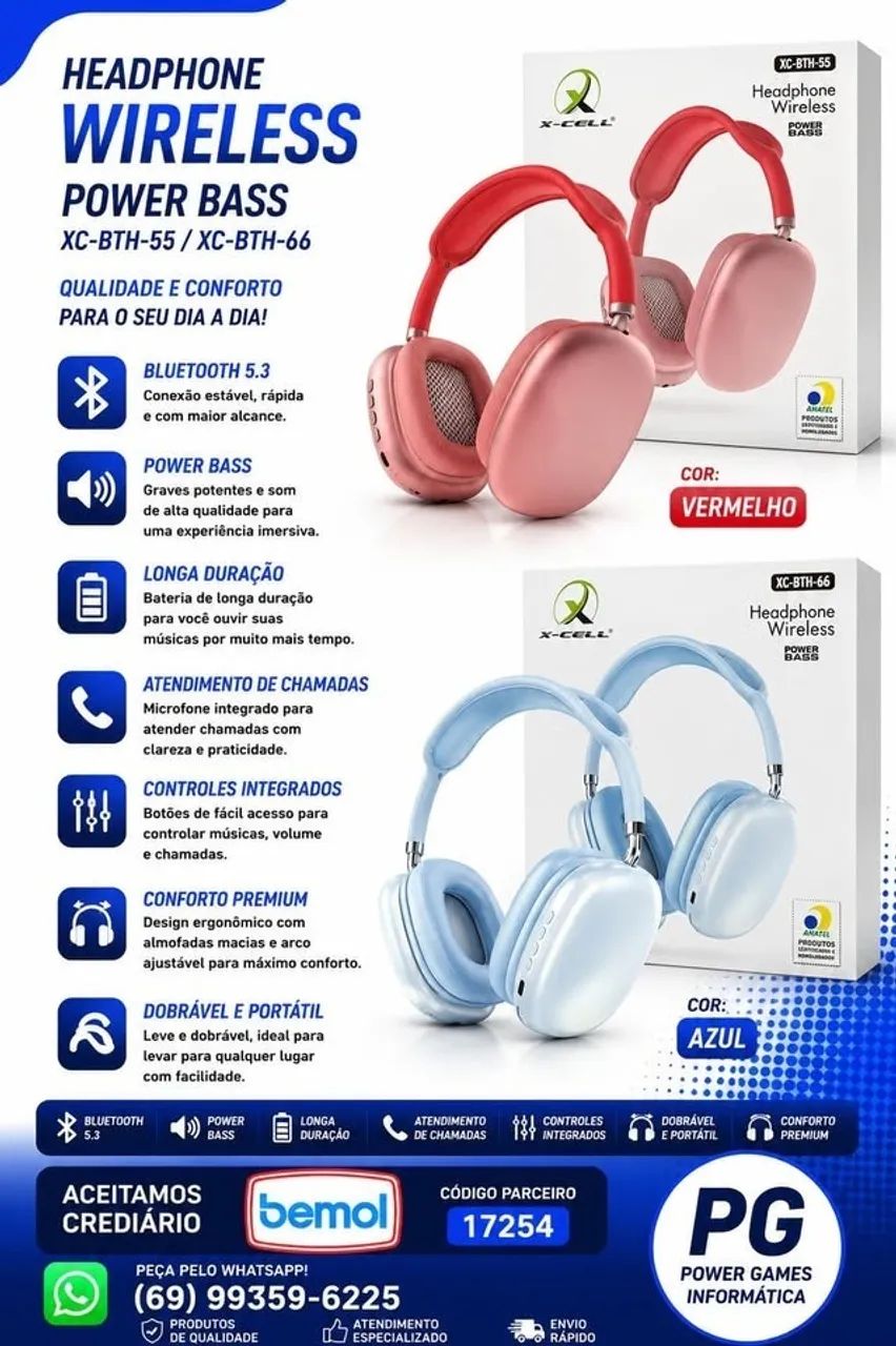 FONE DE OUVIDO BLUETOOTH SEM FIO ROSA AZUL - Foto 3