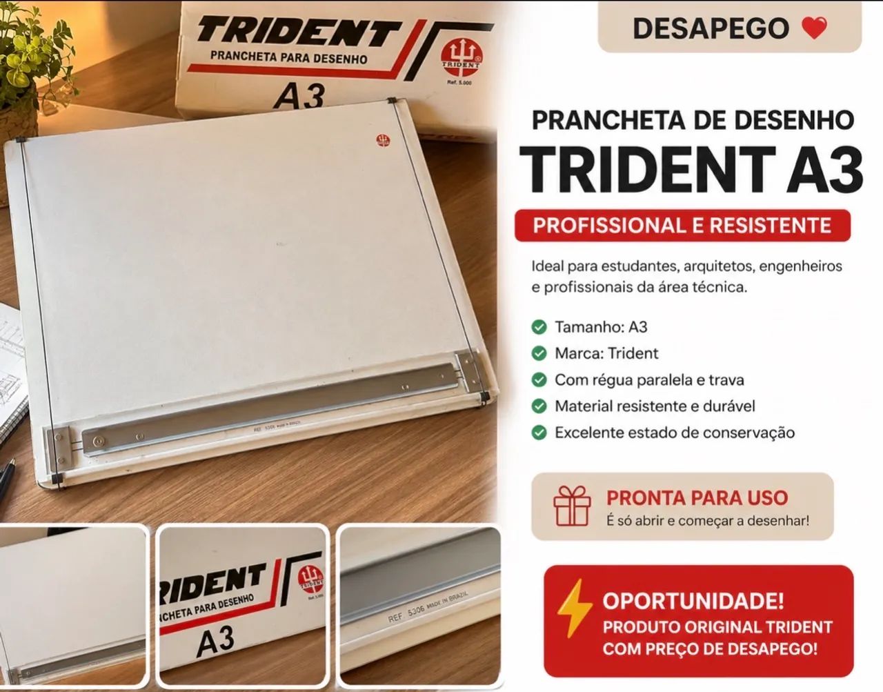Prancheta de Desenho Trident A3 - Excelente Estado | Completa - Foto 2