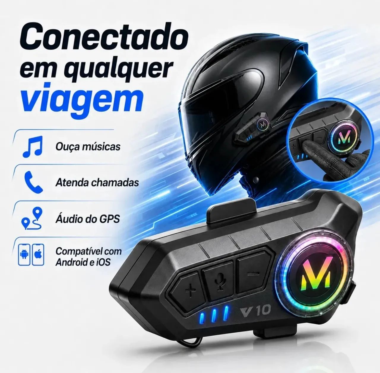 Fone Bluetooth para Capacete V10 ? - Foto 3