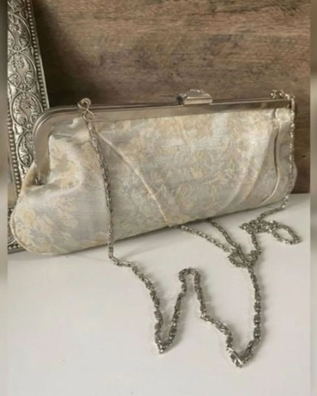 Bolsa Vintage Clutch Baguete Anos 60 Festa Corrente De Ombro Jacquard  - Foto 2