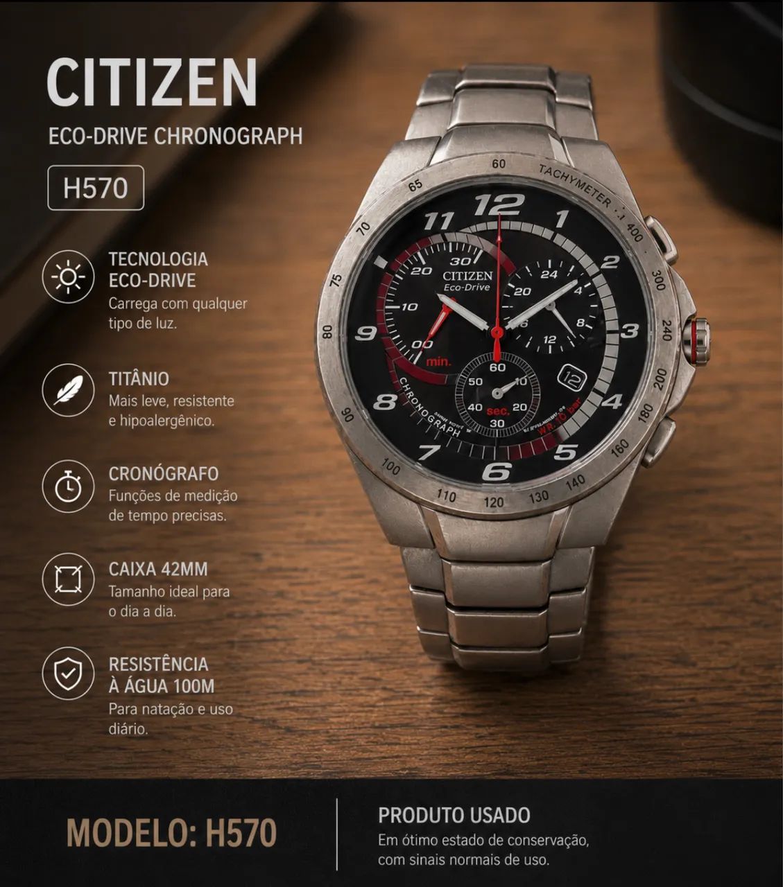 Citizen Eco-Drive Chronograph - Original | Usado | Excelente Estado - Foto 2