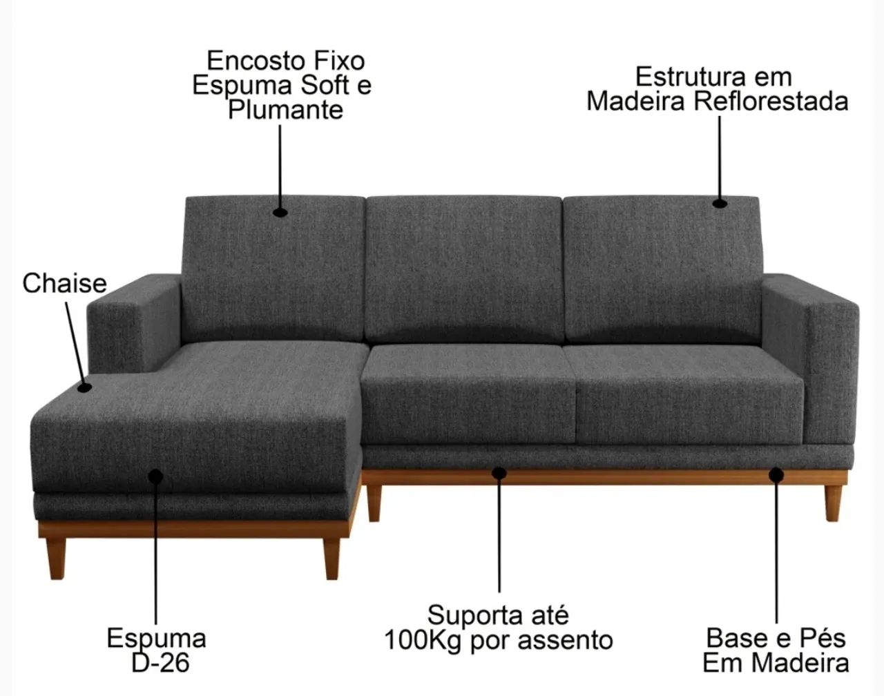 Sofá Chaise De 3 lugares No linho  - Foto 3