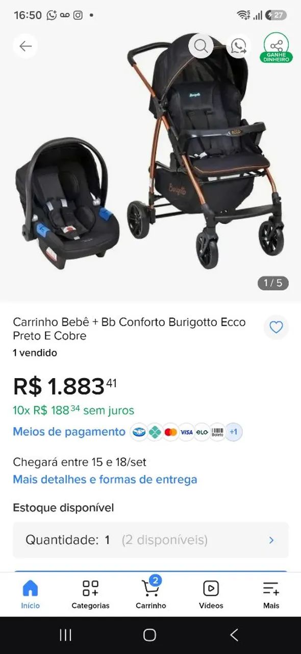 Carrinho Burigotto e bebê conforto  - Foto 5