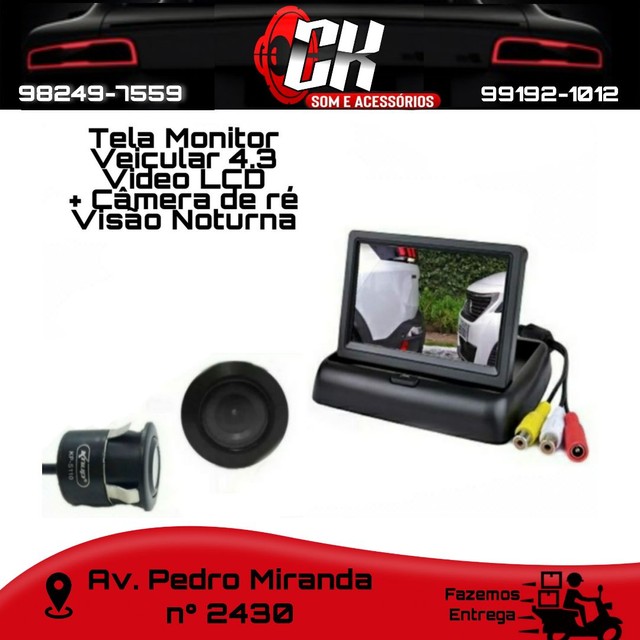 Tela Monitor veicular Vídeo LCD + Câmera de ré visão noturna 