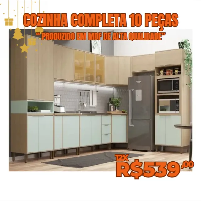 Cozinha Completa Modulados 2 Cores, Pés Plásticos Reguláveis, Prateleiras e Vidro Reflecta