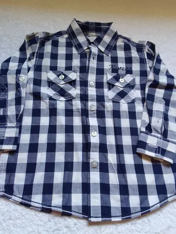 Camisa de manga longa quadriculada infantil tam 18 meses