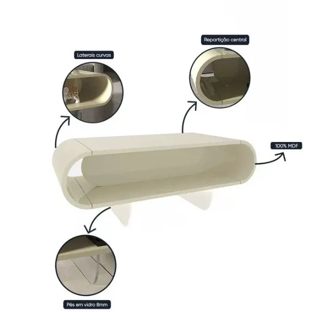 Mesa de Centro com Pés Vidro Nobre 88cm Off White **nova na caixa** - Foto 2