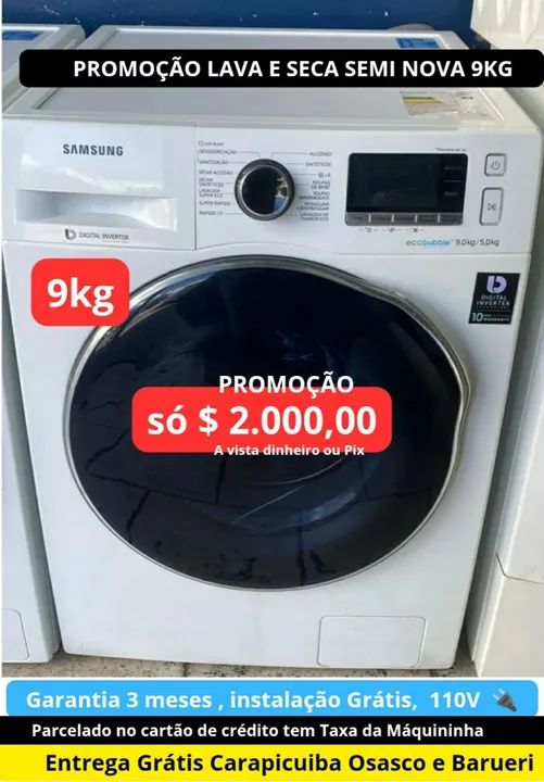 Lava e Seca 9kg $ 2.000,00 Samsung Semi Nova, Entrega Grátis 