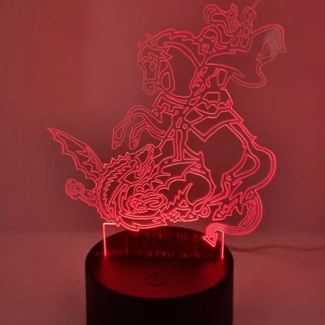 Luminária Led São Jorge em acrílico gravado 7 cores RGB