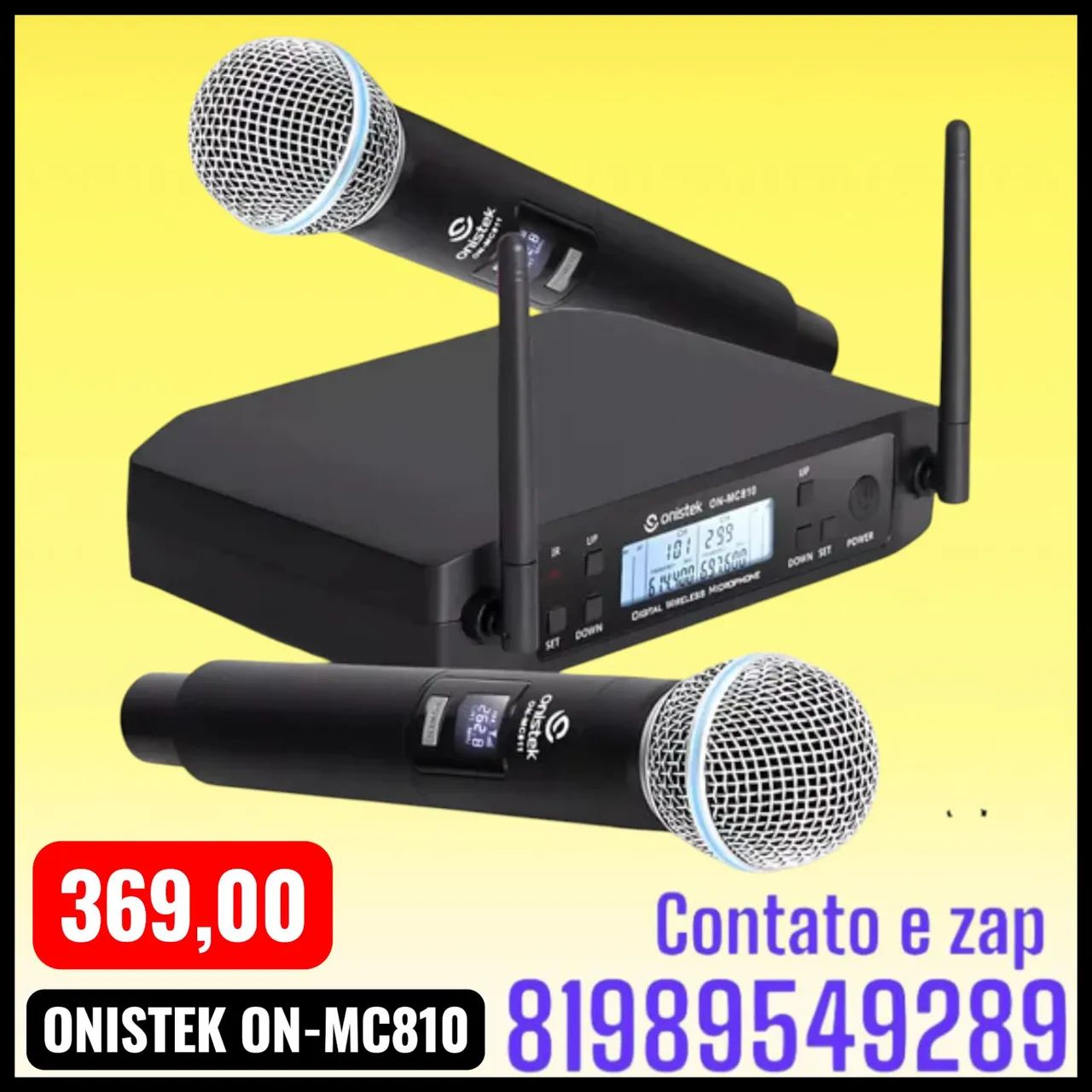 Microfone sem fio duplo UHF Onistek ON-MC810