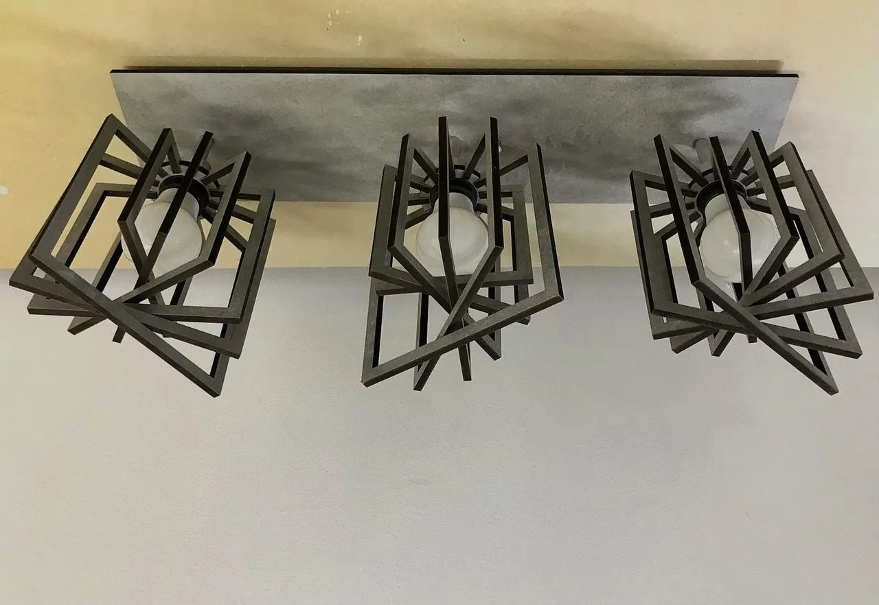 Plafon 3 lâmpadas mdf concreto