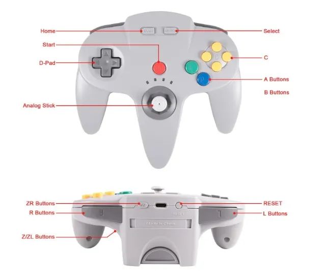 Controle Preto N64 2.4Ghz Wireless USB sem fio para N64, PC Windows, Nintendo Switch, Mac - Foto 3