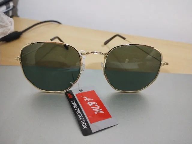 Oculos Sol Hexagonal UV400 - Lentes Verdes (Novo)