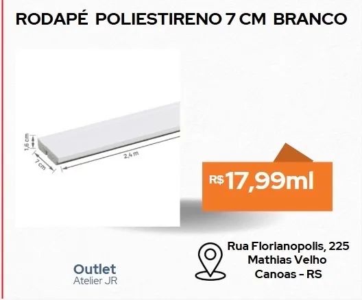 Rodapé Poliestireno 7cm 10cm 15cm 20cm - Branco - Cinza - Preto - Foto 2