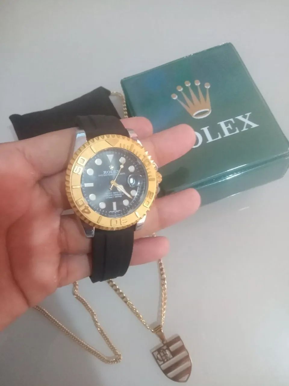 Kit Relógio, Corrente e Pingente Dourados - Foto 5