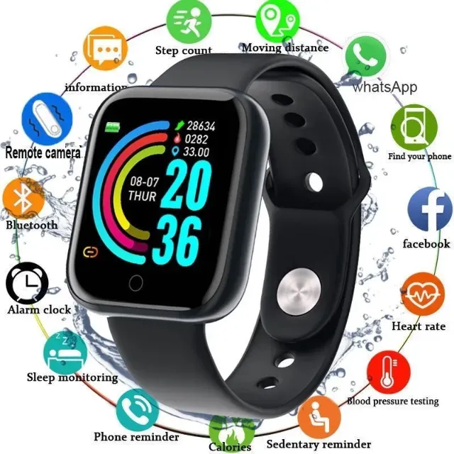 D20 Pro Y68 Smartwatch Preto Relógio Com Marcação De Batimentos Bluetooth