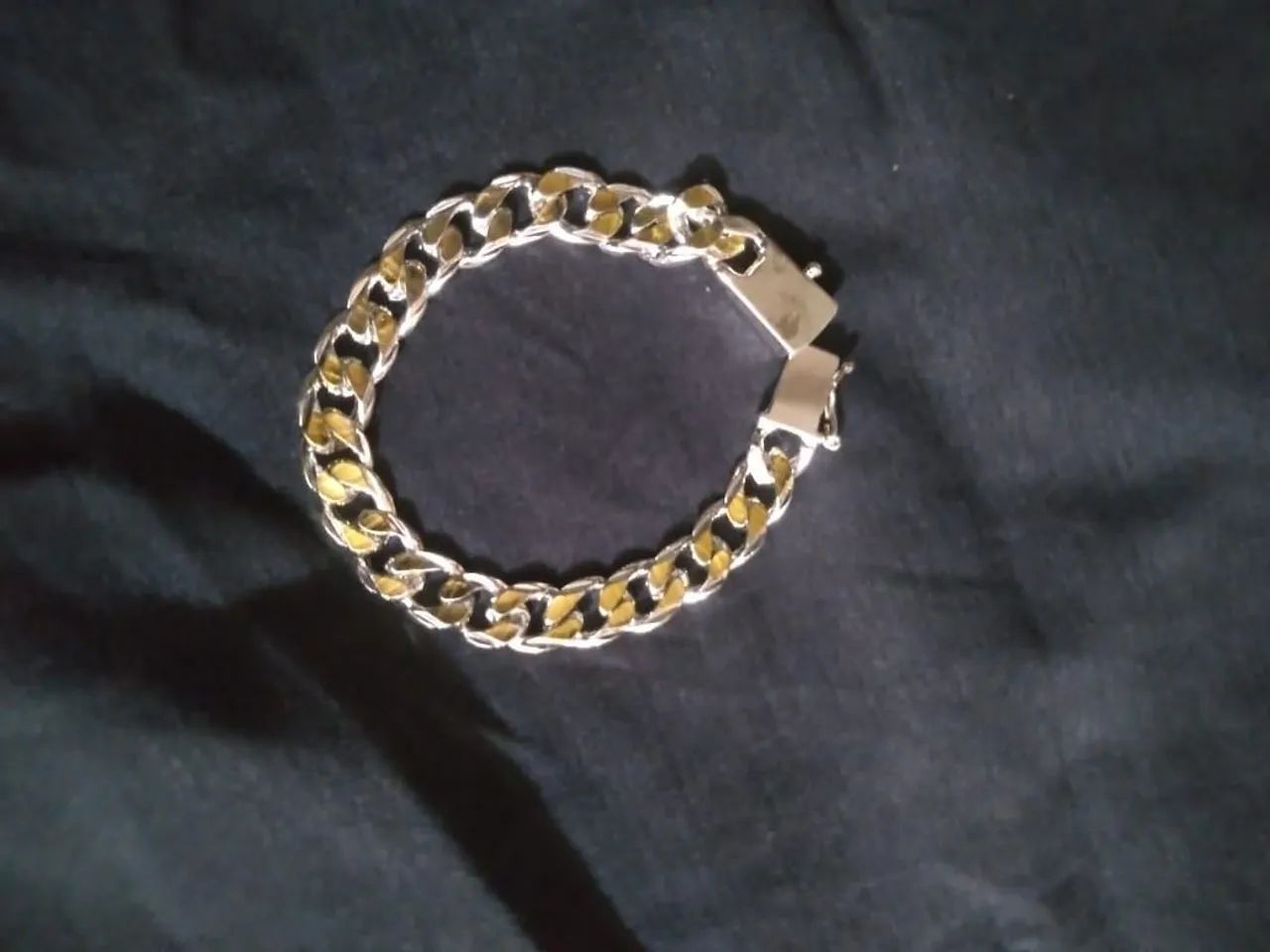 Pulseira masculina prateada esterlina S925 com dourada*nova*! - Foto 3