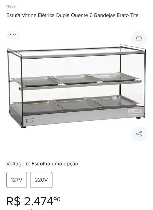 Estufa Vitrine Elétrica Dupla Quente 6 Bandejas Erato Tita