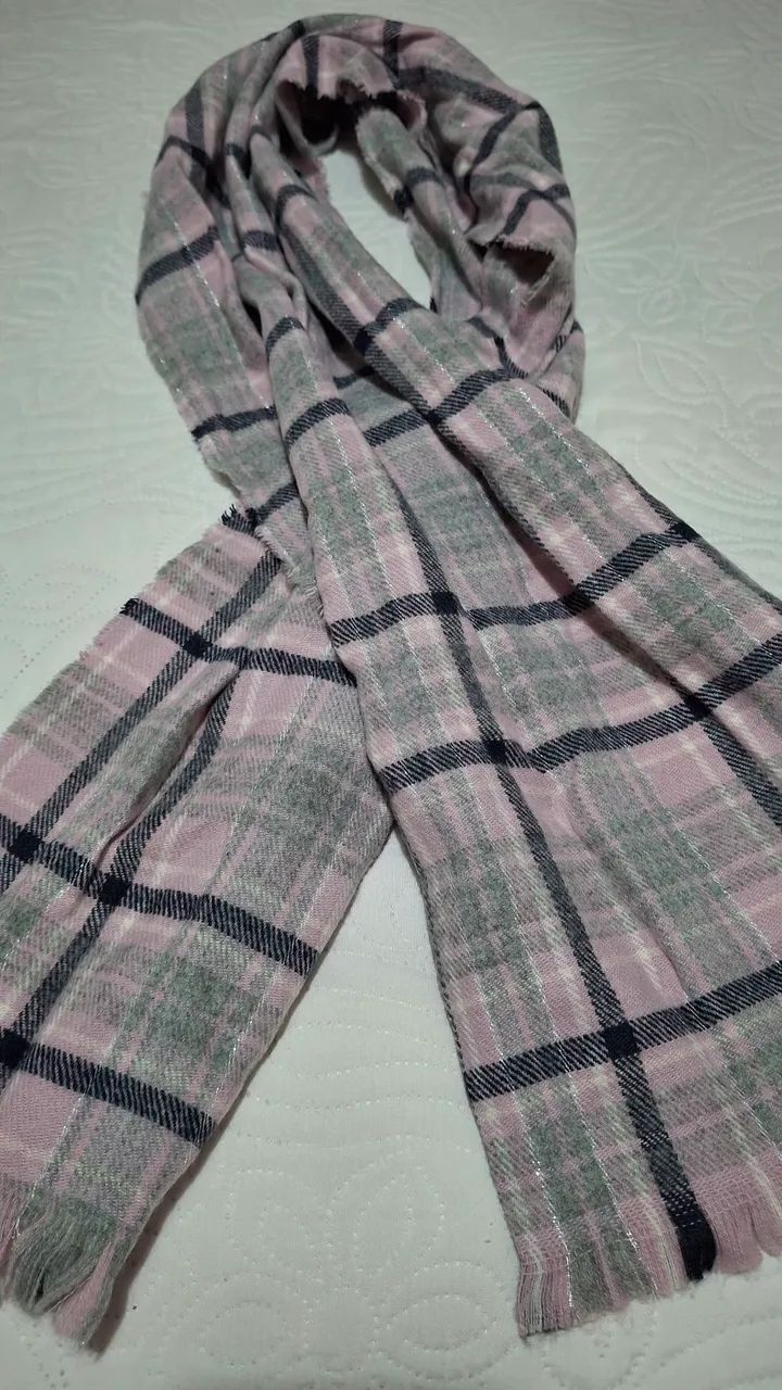 Cachecol xadrez rosa e cinza - Foto 2