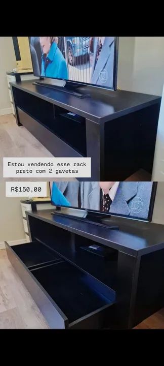 Rack Preto com 2 Gavetas
